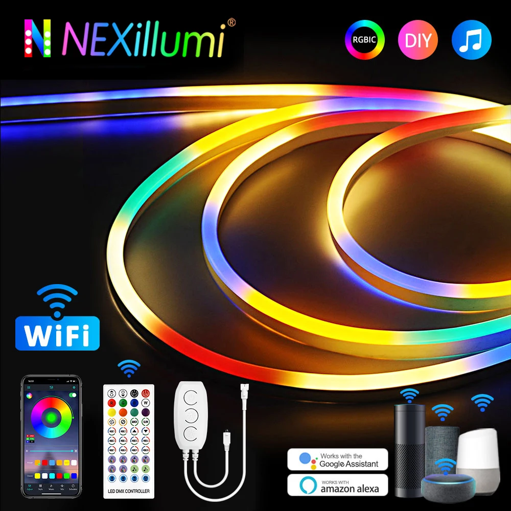 TUYA WiFi Neon RGBIC LED adresli işıklar, akıllı APP desteği Alexa Google, 5v/12v müzik Sync Dreamcolor WS2811 DIY şerit dekor