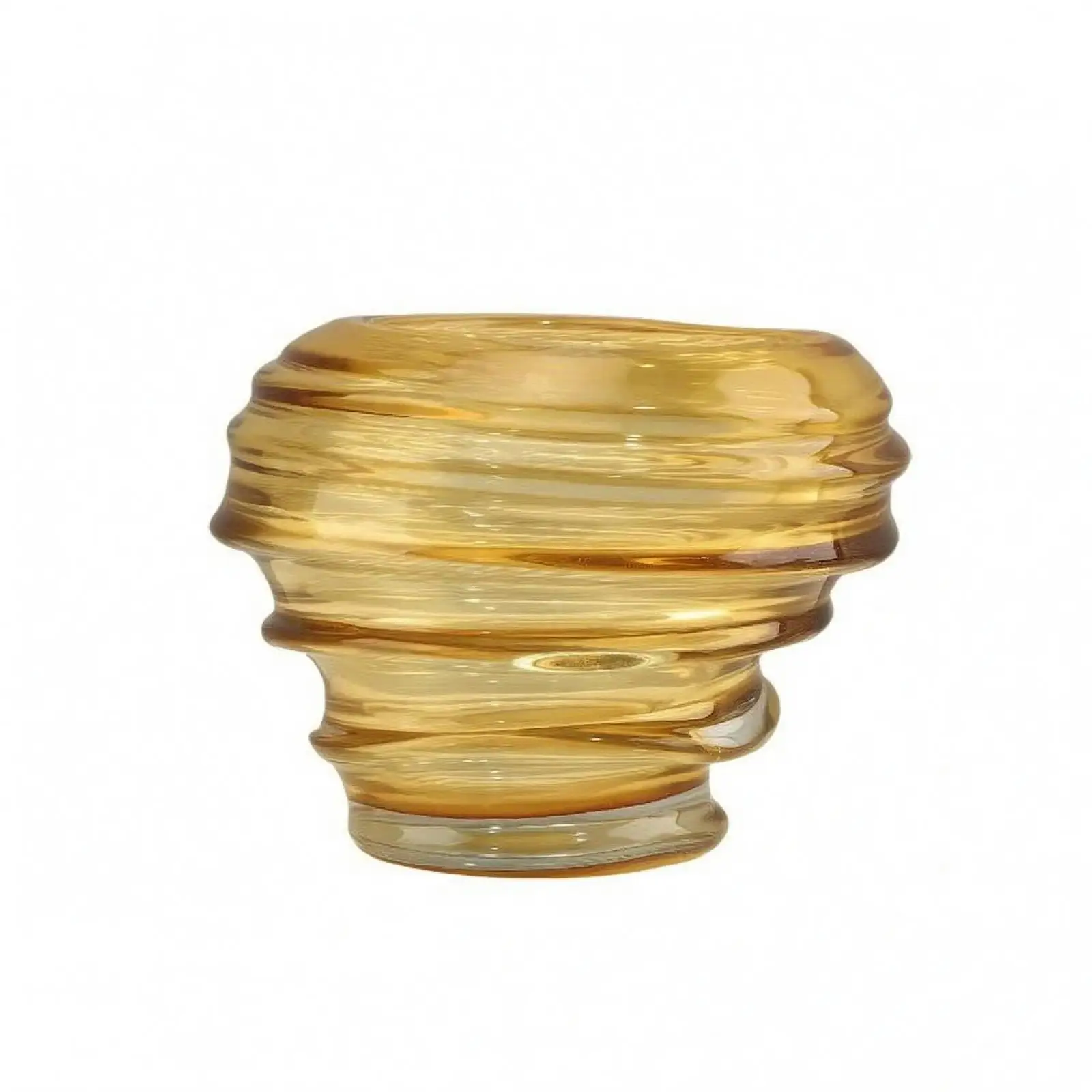Wavy Ribbed Vase Tapered Base Warm-Toned Glass Vase Semitransparent