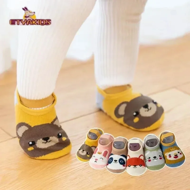 Newborn Cartoon First Wallker Non-slip Socks Panda Bear Indoor Floor Sock Toddler Infant Animal Prints Learning Walk Socks