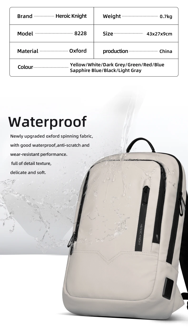 HK Hochwertiger Rucksack 15,6-Zoll-Laptop-Tasche Herren-Business-Pendler-Rucksack Wasserdichtes Oxford-Gewebe Leichte Reisetasche – Detail 8