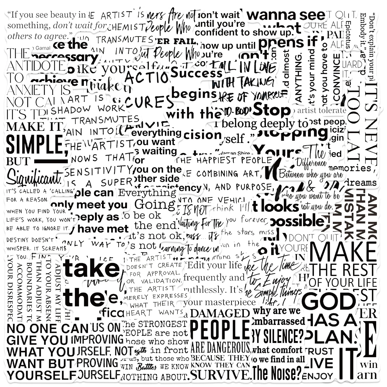 

10/50PCS Black and White English Phrases Cartoon Graffiti Sticker Notebook Guitar Phone Skateboard Waterproof Sticker Kid Toys
