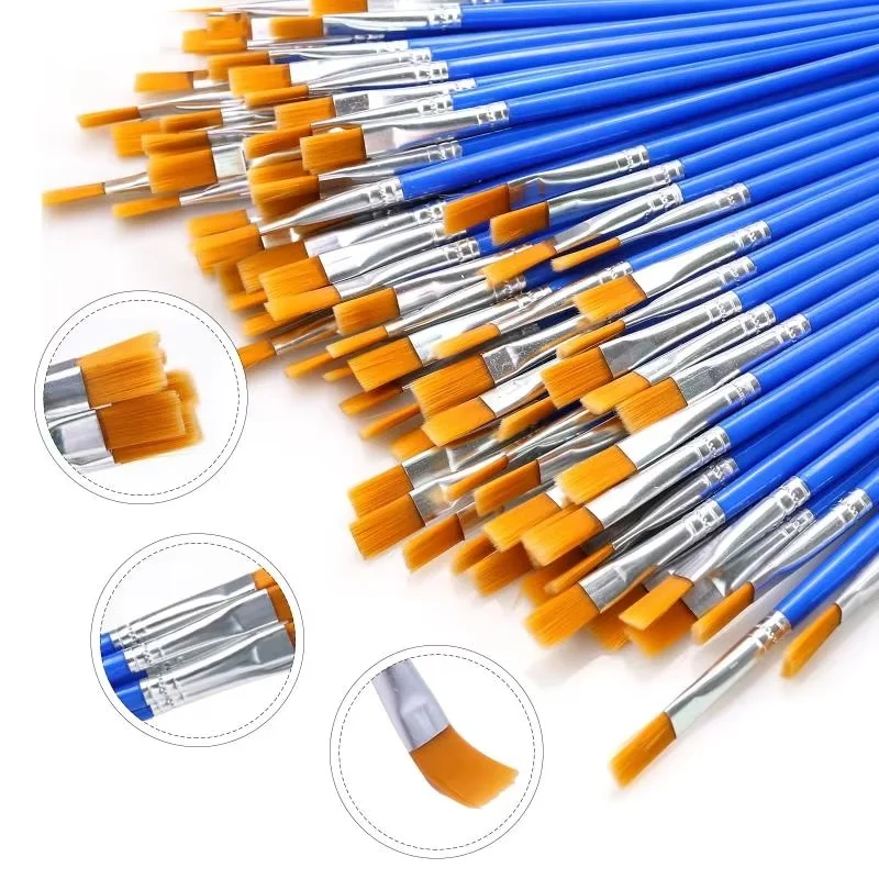 Juego de pinceles de pintura multifunción, 20-100 Uds., pincel de pintura con línea de gancho, pincel de pelo de nailon para pintura al óleo, acrílico, acuarela, papelería