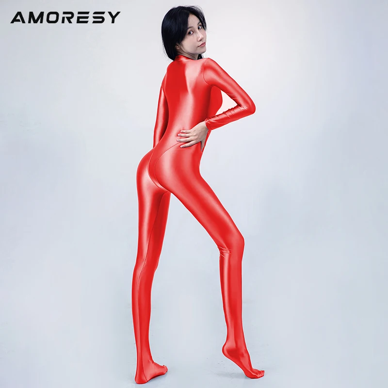 AMORESY new shiny and shiny competitive diving suit one-piece hot spring is thin and even the feet pull forward tight swimsuit