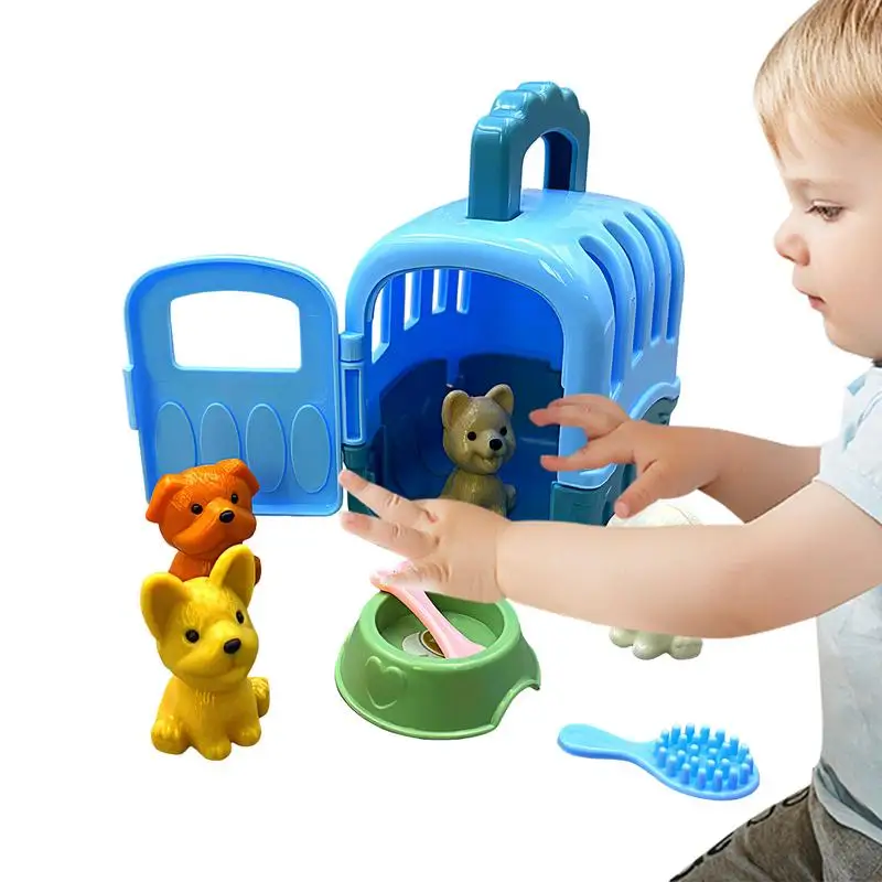 Pet Care Cage Play Set 8pcs Dog Cage Pretend Educational Play Set Pretend Role Play Dog Grooming Toys Puppy Carrier Toy Play Set