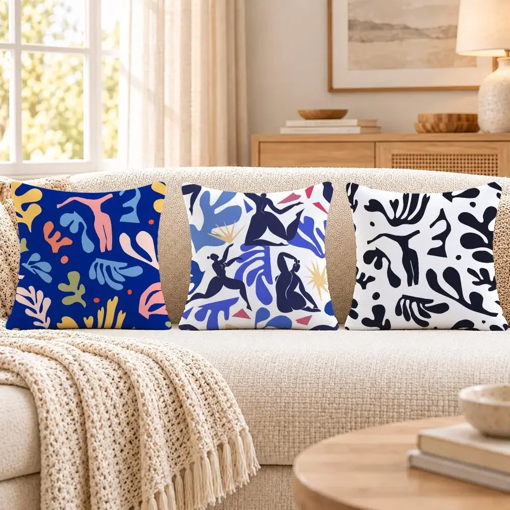 Decorative Design Matisse Cut-Outs Pattern Cushion Cover Soft Fluffy Short Plush Pillow Case Sofa Bed Home Decor