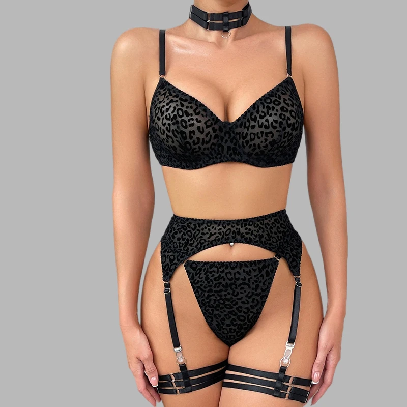 

Tornova, костюм из 5 предметов, сексуальное нижнее белье, костюм с флокированным леопардовым принтом, модное сексуальное женское белье, женское перспективное нижнее белье, новинка