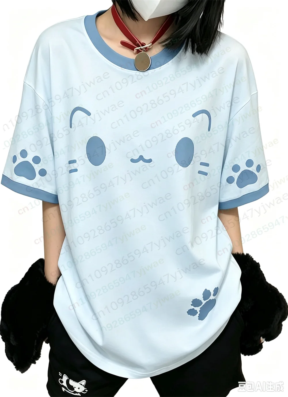 Japanische Kawaii Süße Katzenpfoten T-Shirts Damenmode Y2k Harajuku Niedlicher Cartoon-Druck Lose T-Shirts Tops Sommer Damen T-Shirt – Detail 4