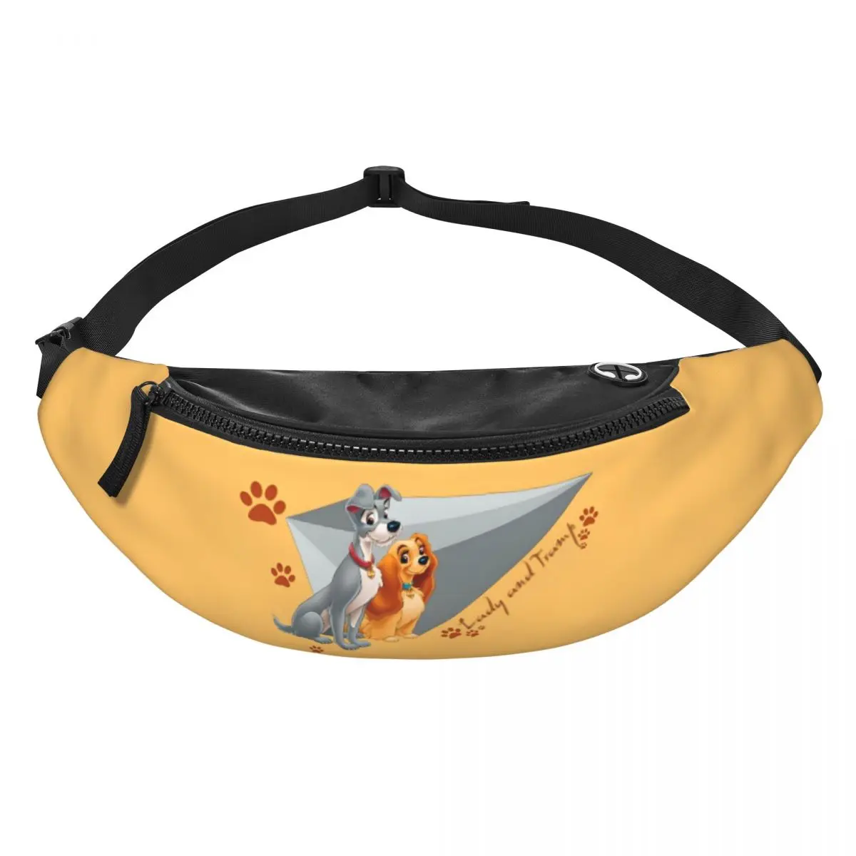 

Custom Lady And The Tramp Anime Fanny Pack for Women Men Cool Cute Cartoon Crossbody Waist Bag Cycling Camping Phone Money Pouch