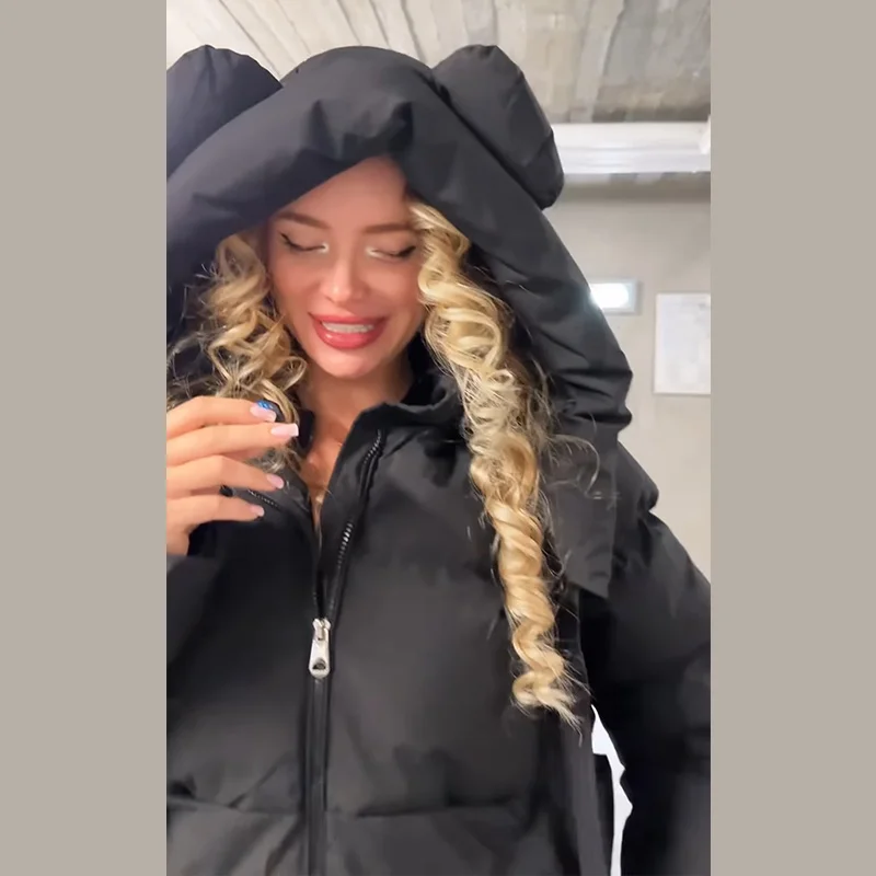 Modische Einfarbige Damen-Steppjacke mit Kapuze, Reißverschluss, Langen Ärmeln, Kurzer Schnitt, Locker Geschnitten, Schick, 2026 Herbst Winter Neue Streetwear für den Alltag – Detail 6