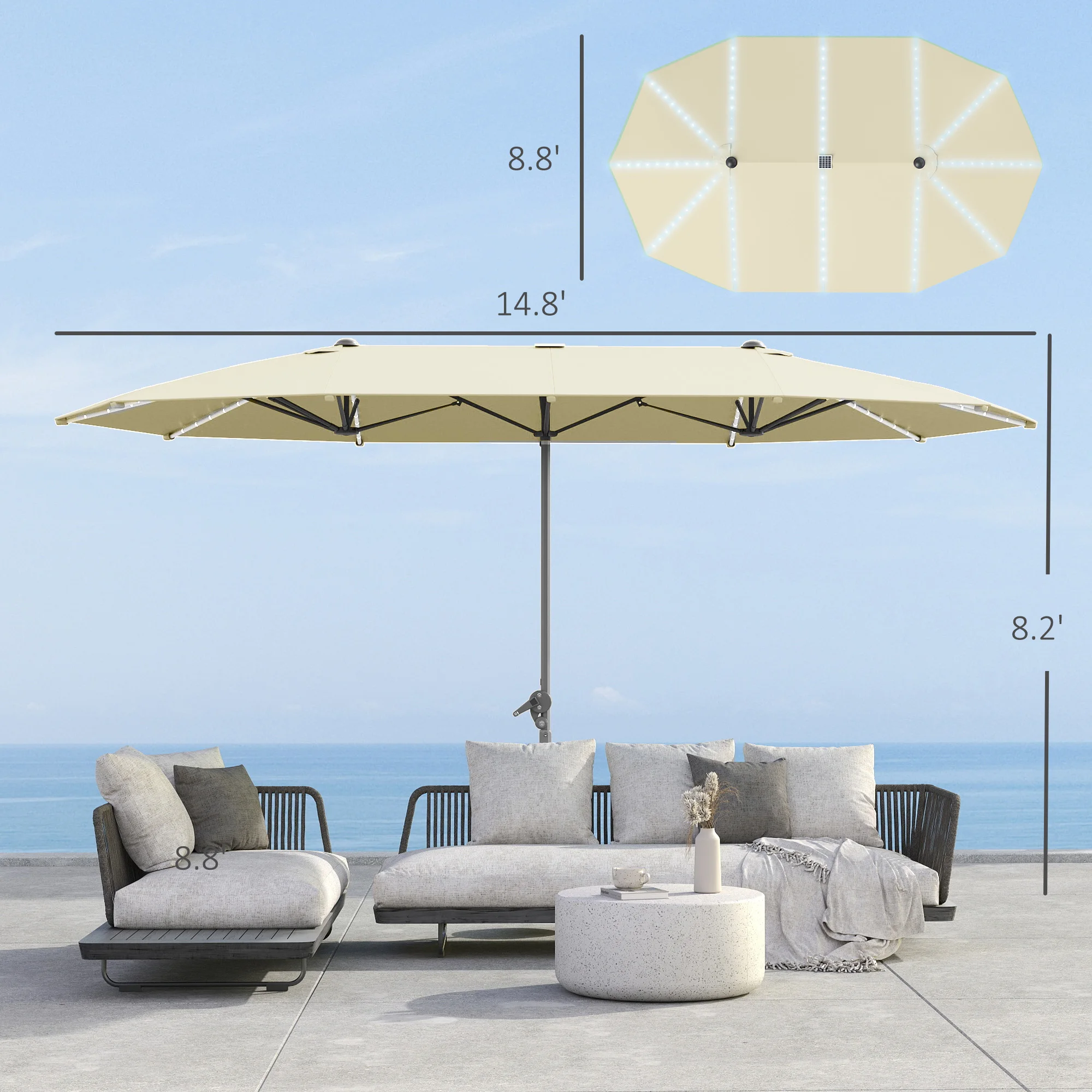 مظلة فناء بطول 15 قدمًا مع إضا - مراجعة Outdoor Furniture Umbrella وسعره