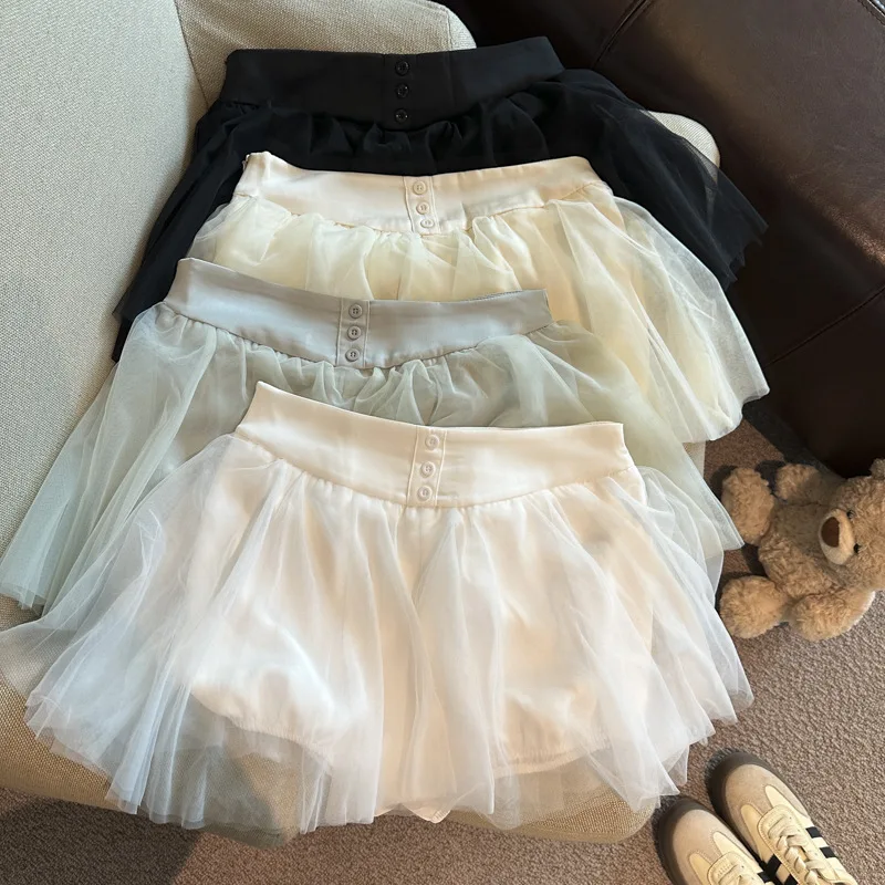 2026 Design Sense Mesh Splicing Cake Skirt Women's Sweet Fluffy Bud Skirt