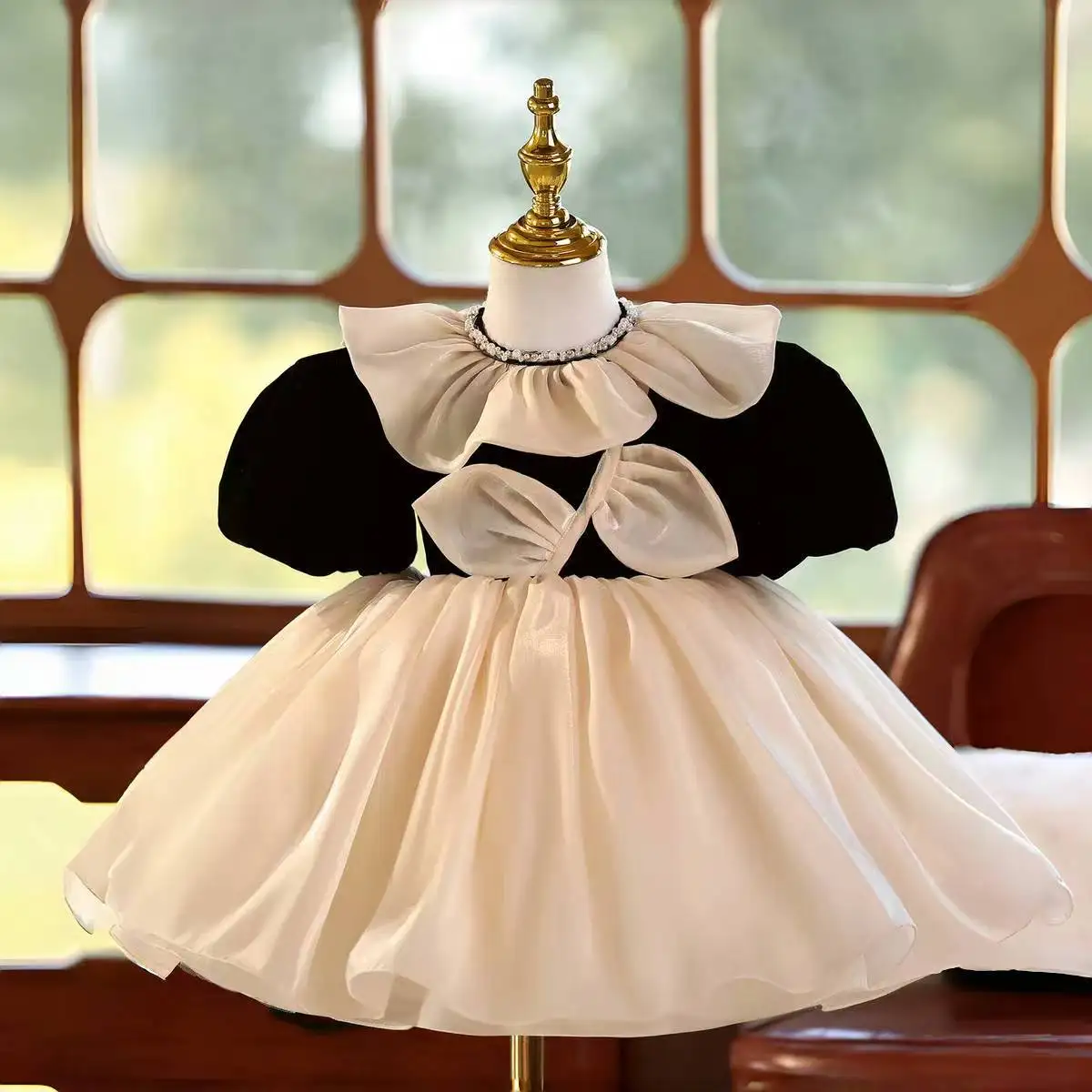 

Dreamy Vow D158 Champagne Flower Girl Dress Knee Length Pearls Princess Kids Wedding Birthday Holiday Party Pageant Formal Gown