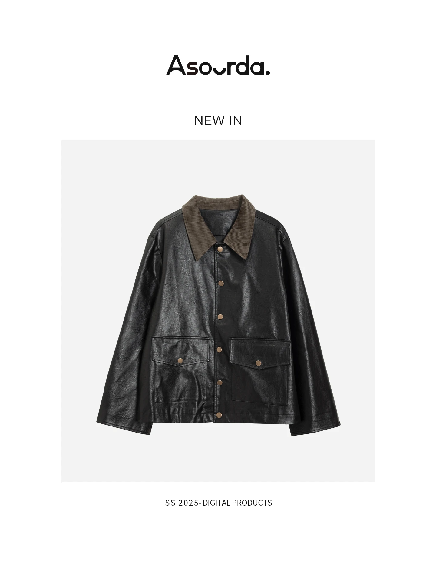 Faionable bla couro jaet feminino sli gola retro outono inverno nova chegada asourda bolsa commute sle solto ajuste