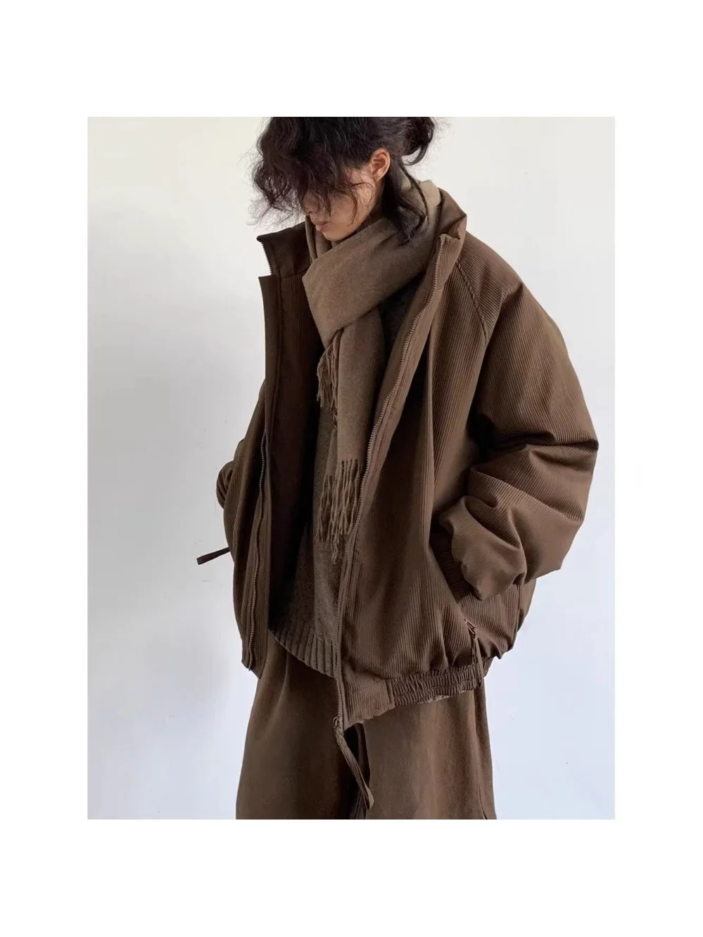 

Winter Thiened Cotton Jaet ex Loose Fit Stand Collar Trendy Brand Student Outerwear Warmth Sweet Sle Zipper Closure