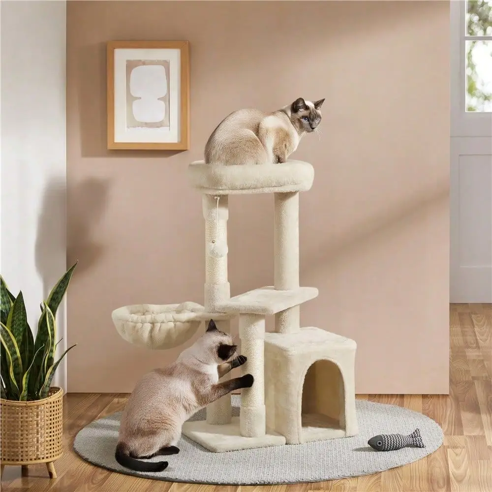 

34 Tall Cat Tree Tower With Sisal Ropes Posts Nest Basket Platform, Plush Cat Condo ching Post For Indoor Kittens Adult Ca