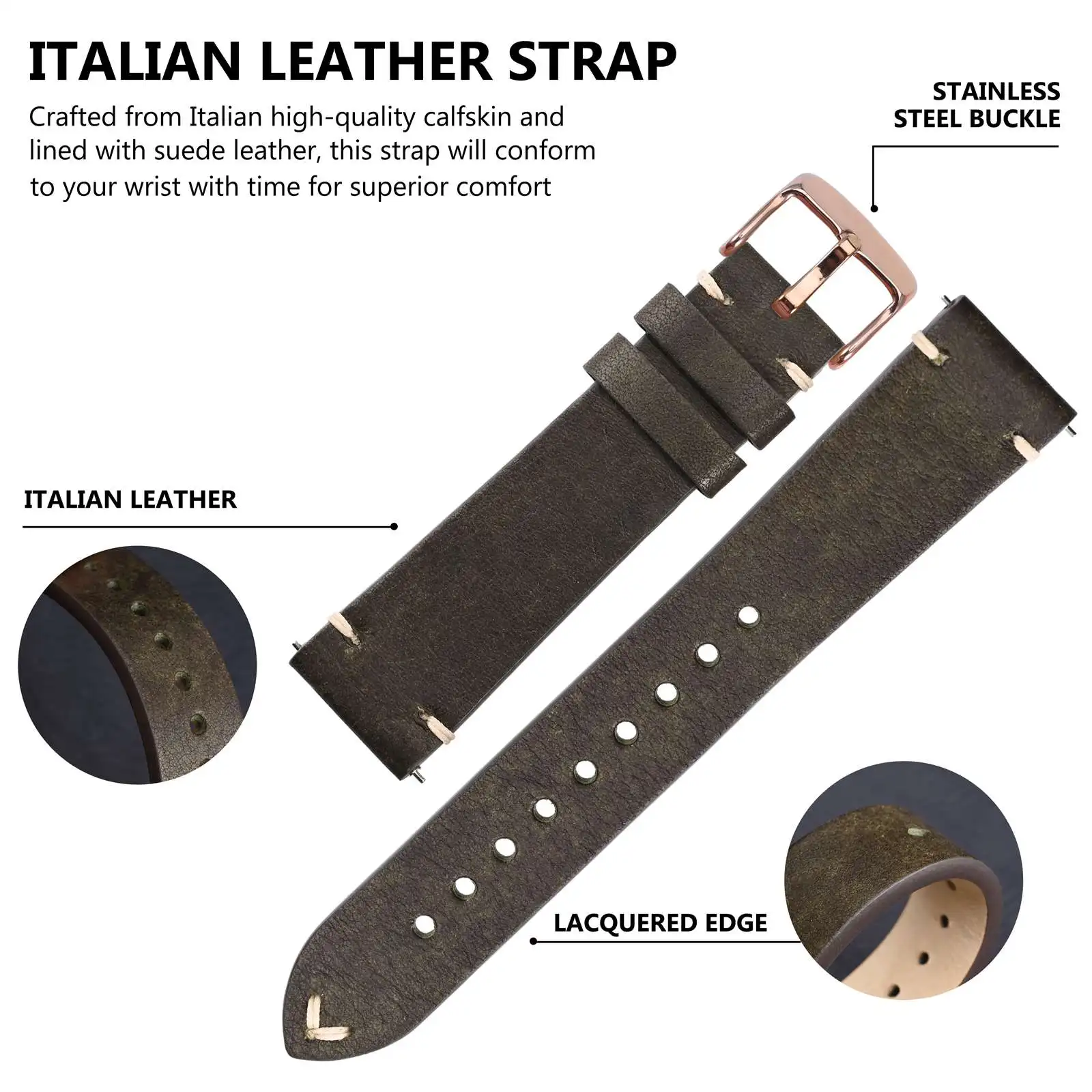 BISONSTRAP 18mm 19mm 20mm Leather Watch Strap Quick Release,Watch Band for Men. Classic and Vintage Strap Brown Black