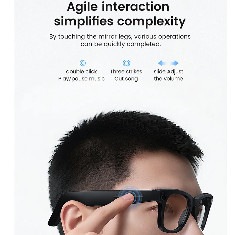 1080P HD 800W Camera Smart Glasses Video Record Translation AI Smart Touch Control Type-C Interface Smart Glasses Bluetooth Call