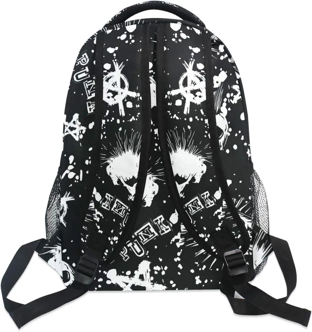 White Punk Skull Mohawk Hair Black Vintage Backpacks Bookbags Daypack Travel School College Bag for Womens Girls Mens Boys Teens