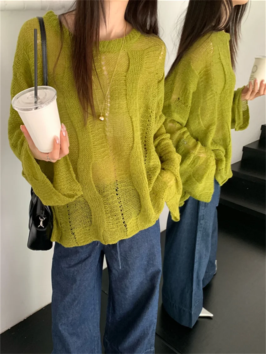 

Alien Kitty Loose Hollow Out Sweaters Women Casual New Slim Knitted Pullovers Chic Daily Autumn All Match High Street Gentle