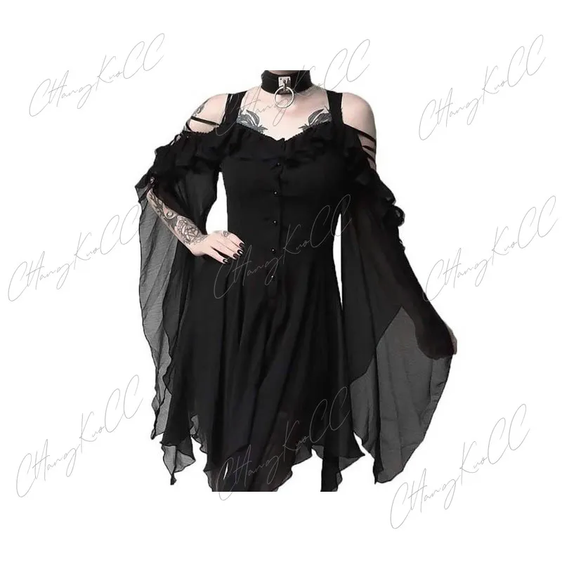 2024 Sexy Halloween Costum 5XL Gothic Girl Fashion Cosplay Dress Unique Irregular Hem Punk Dress Medieval Renaissance Dress