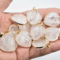 wholesale 10pcs/lot Fashion Natural stone white crystal gold color side heart pendant 25mm for jewelry making free shipping
