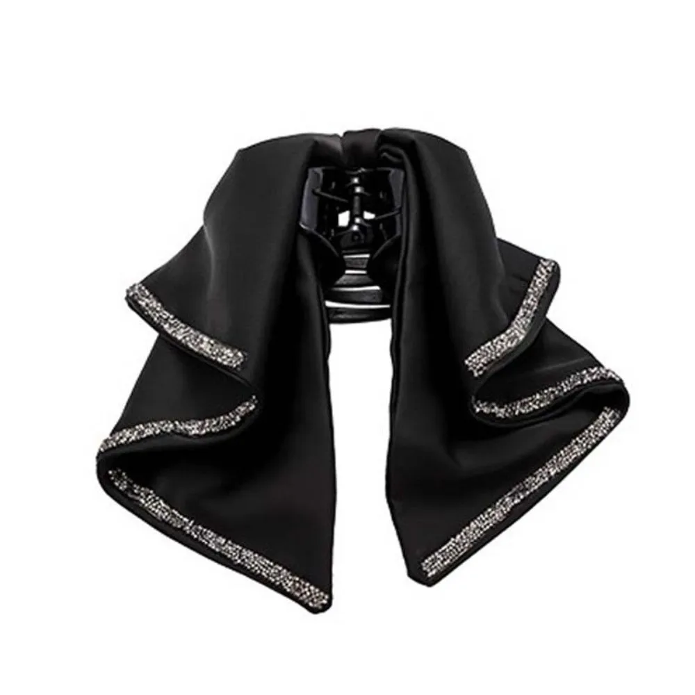 

Twinkle Beads Black Bow Shark Clip French Style Cloth Shiny Rhinestone Hair Claw Elegant Polyester Women Sequin Hairgrips Party