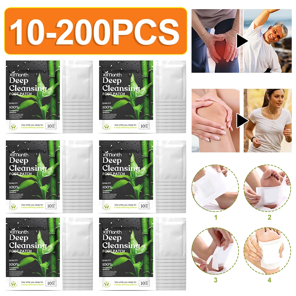 10-200Pcs Detoxifying Foot Pads All-natural Bamboo Foot Detoxifying Relief Relieve Stress Sleeping Aid Relaxation Deep Cleansing