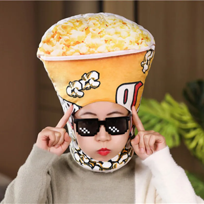 Popcorn Fries Plush Cap Hat Adult Children Funny Party Cap Cosplay Food Costume Carnival Dress