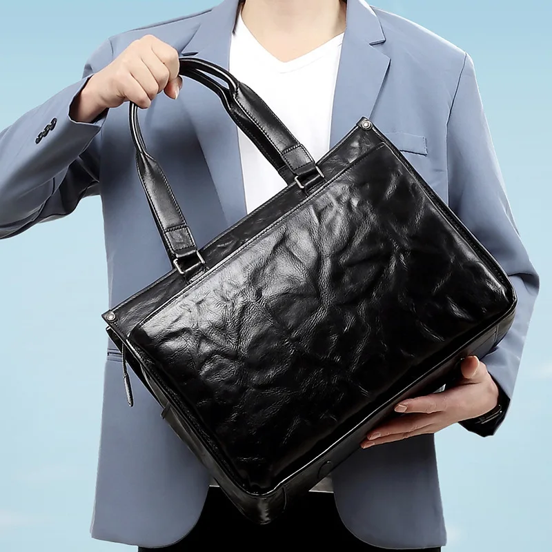 2025 جديد حقيقي العلامة التجارية الفاخرة رجل حقيبة ساعي الرجال جلد البقر حقيبة رحلة عمل حقيبة لابتوب كبيرة حمل حقيبة يد رجالي