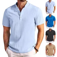 Camisa hawaiana Retro de algodón y lino Henry para hombre, informal, holgada con botones deportivos con cuello levantado, nueva camisa informal para hombre 2025