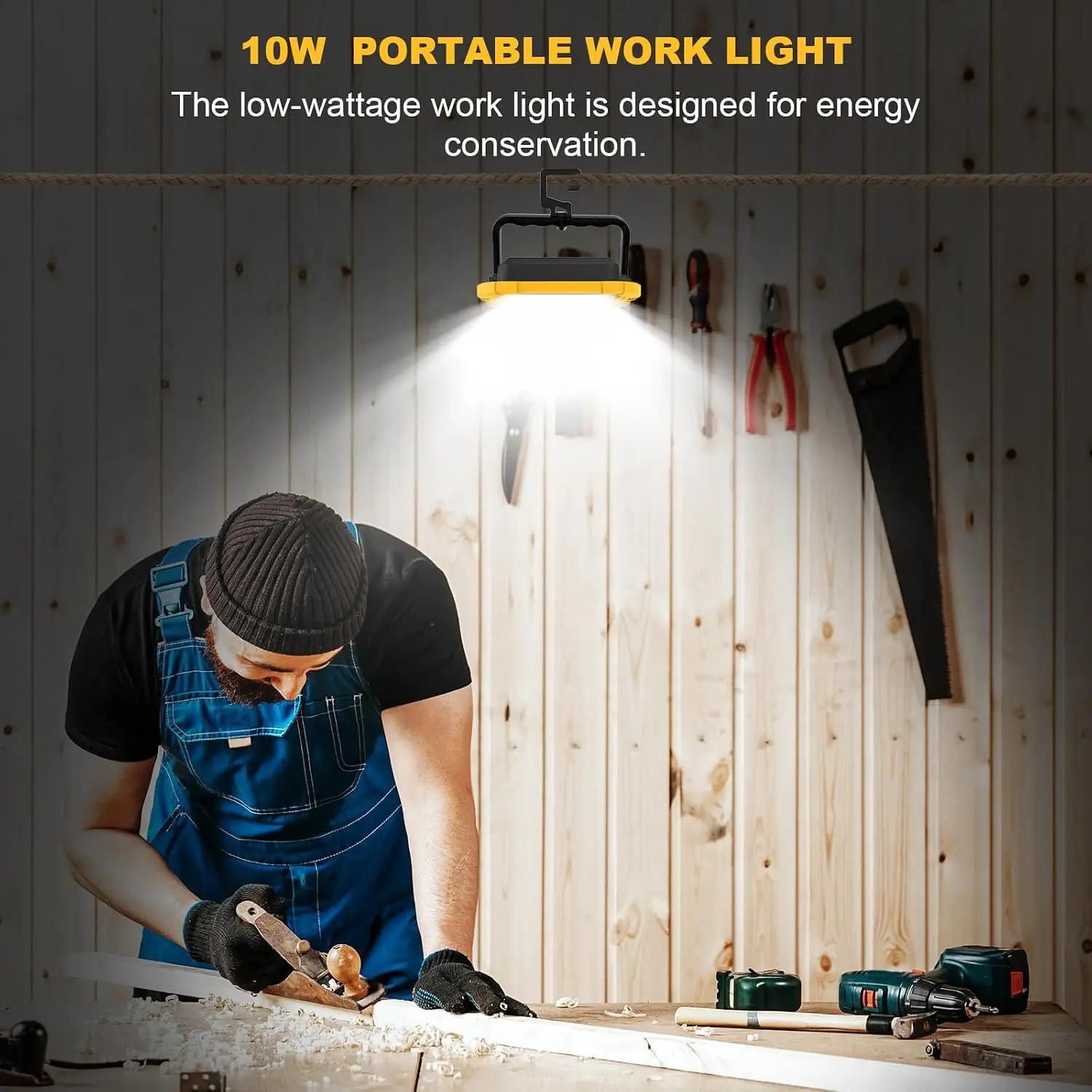 US/UK/EU Plug 30W LED Work Light Garage Lights with Hook Workshop Garage Light 1000LM Job Site Light  5.9FT Cord with Plug