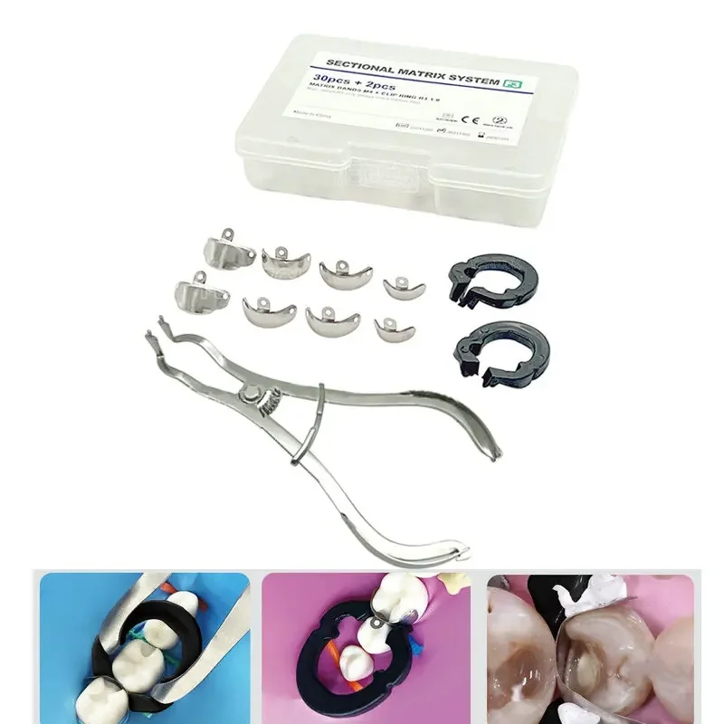 Sistema de matriz seccional Dental, bandas de matriz de Metal contorneadas seccionales, anillo de sujeción de resina, alicates para dentistas, 30