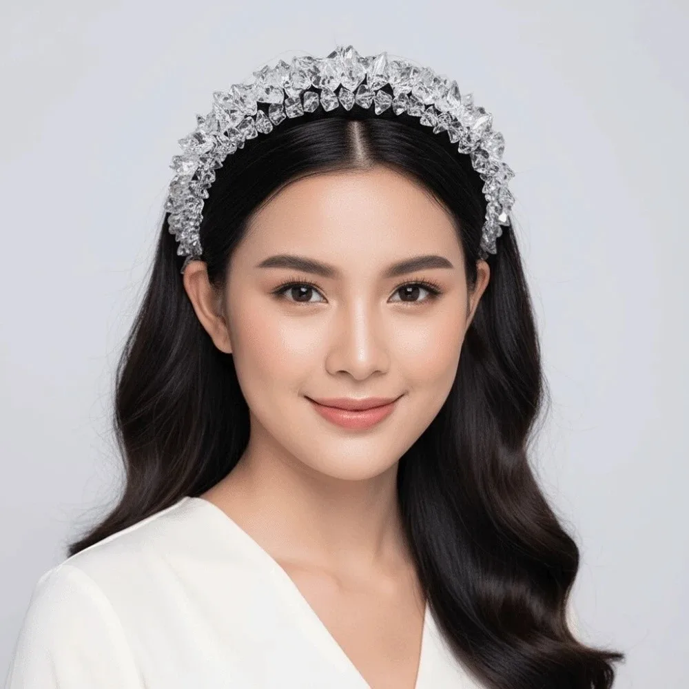 

Повязка для волос с кристаллами в форме нестандартного ледяного блока, водонепроницаемая, с блестящими прозрачными кристаллами, широкая, из губчатого материала