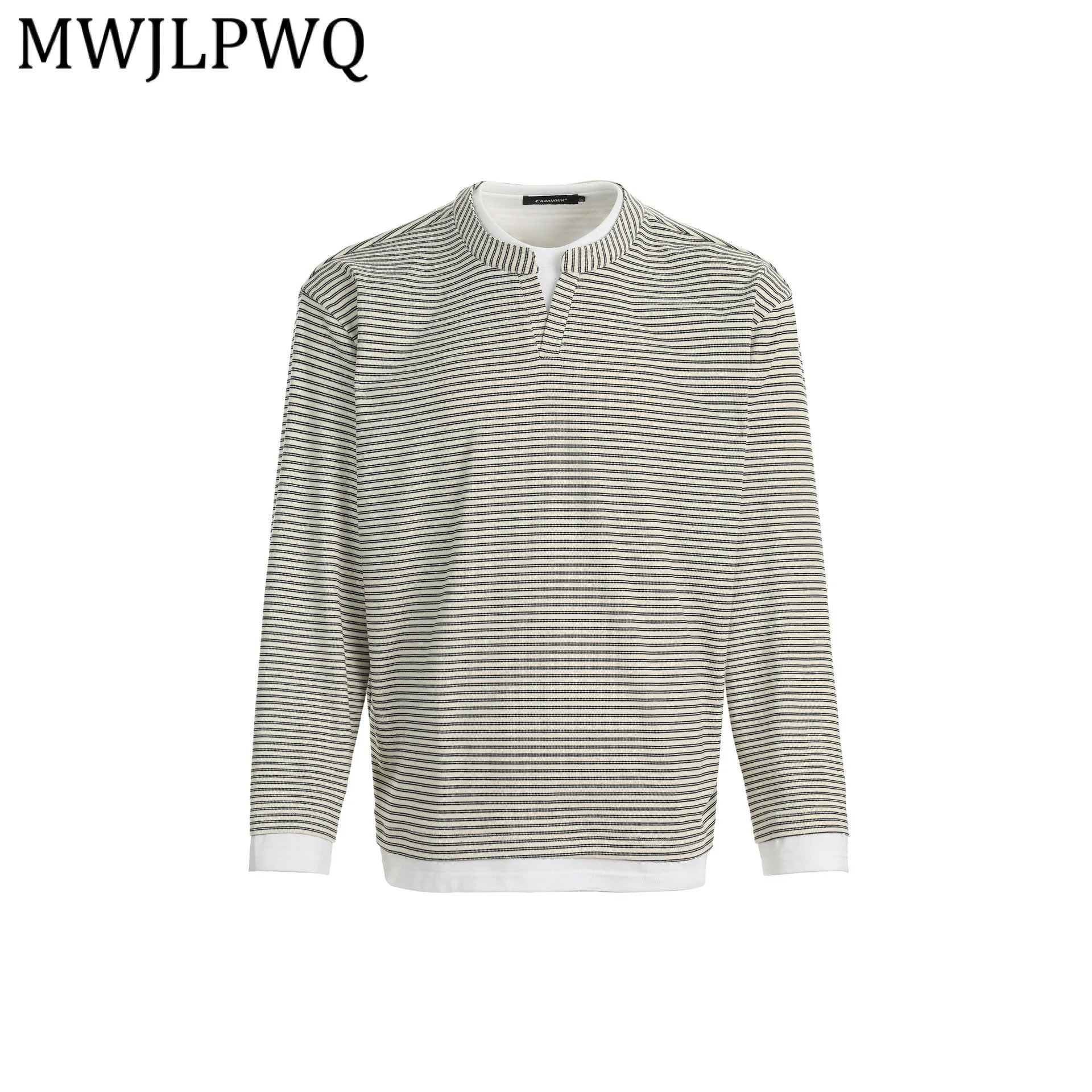 

Мужская футболка MWJLPWQ в американском ретро-стиле с полосками, универсальная, свободного кроя, с длинным рукавом, для уличной моды, весна 2026, новинка 13386