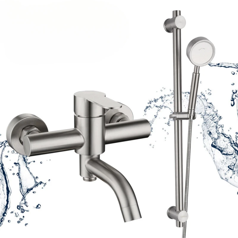 

304 Stainless Steel Shower Faucet Hot And Cold Wall Mounted Bathtub Faucet Bathroom Triple Faucet Mixing Valve Brushed