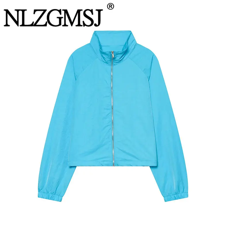 NLZGMSJ Street Chic Zipper Jackets For Women 2026 Autumn New Causal Long Sleeve Stand Collar Coats Lightweight Top