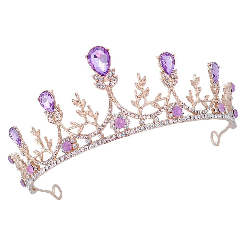 Diamond Crown Hair Accessory Wedding Tiaras Bridal Headpiece Purple Bride Shiny Rhinestone Luxurious Prom Party Banquet Photos
