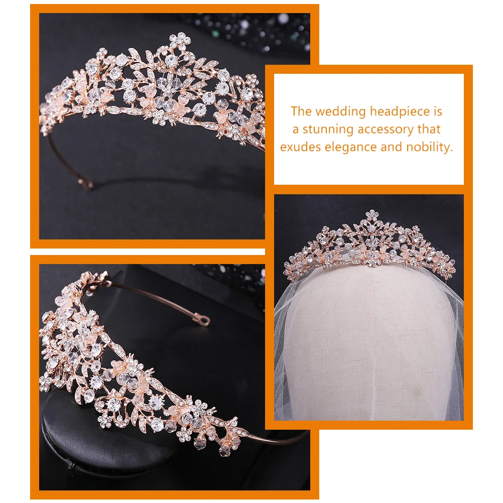 

Wedding Headpiece Rose Gold Bridal Crown Rhinestone Headb Birthday Accessories Women Pageant Crowns Glamorous Bridesmaid Tiara