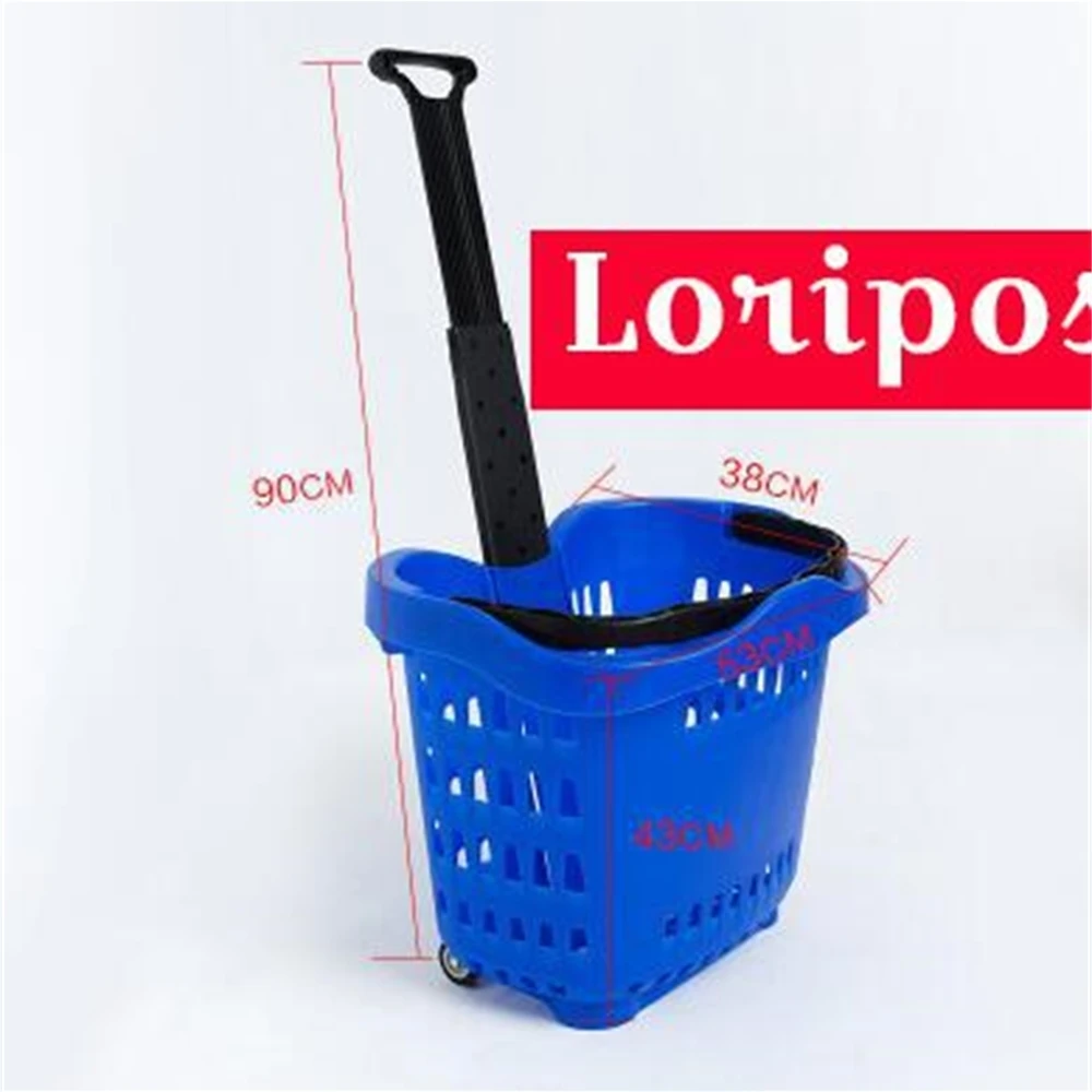 Plastic Shopping Basket With Handles Wheel Supermarket Shopping Cart Convenience Store Shopping Cart Store Storage Fixture