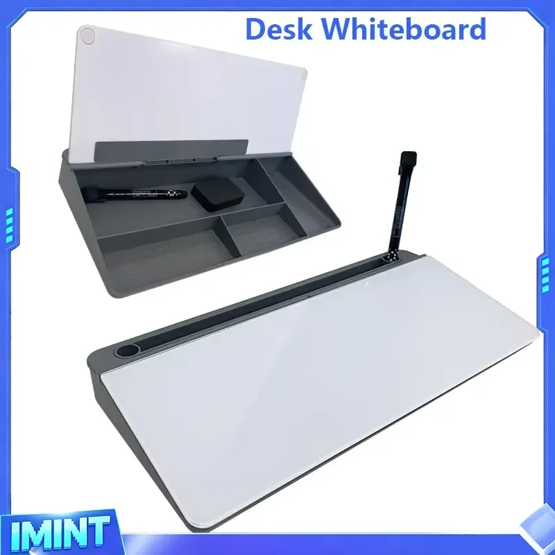 Desktop Whiteboard with Invisible Storage Smooth Writing Blackboard Glass Whiteboard Office Notes Whiteboard with Card Slots