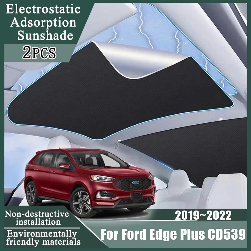 

2x Car Sunroof Sunshade Electrostatic For Ford Edge Plus CD539 2019 2020 2021 2022 Adsorption Sticker Suede Silicone Accessories