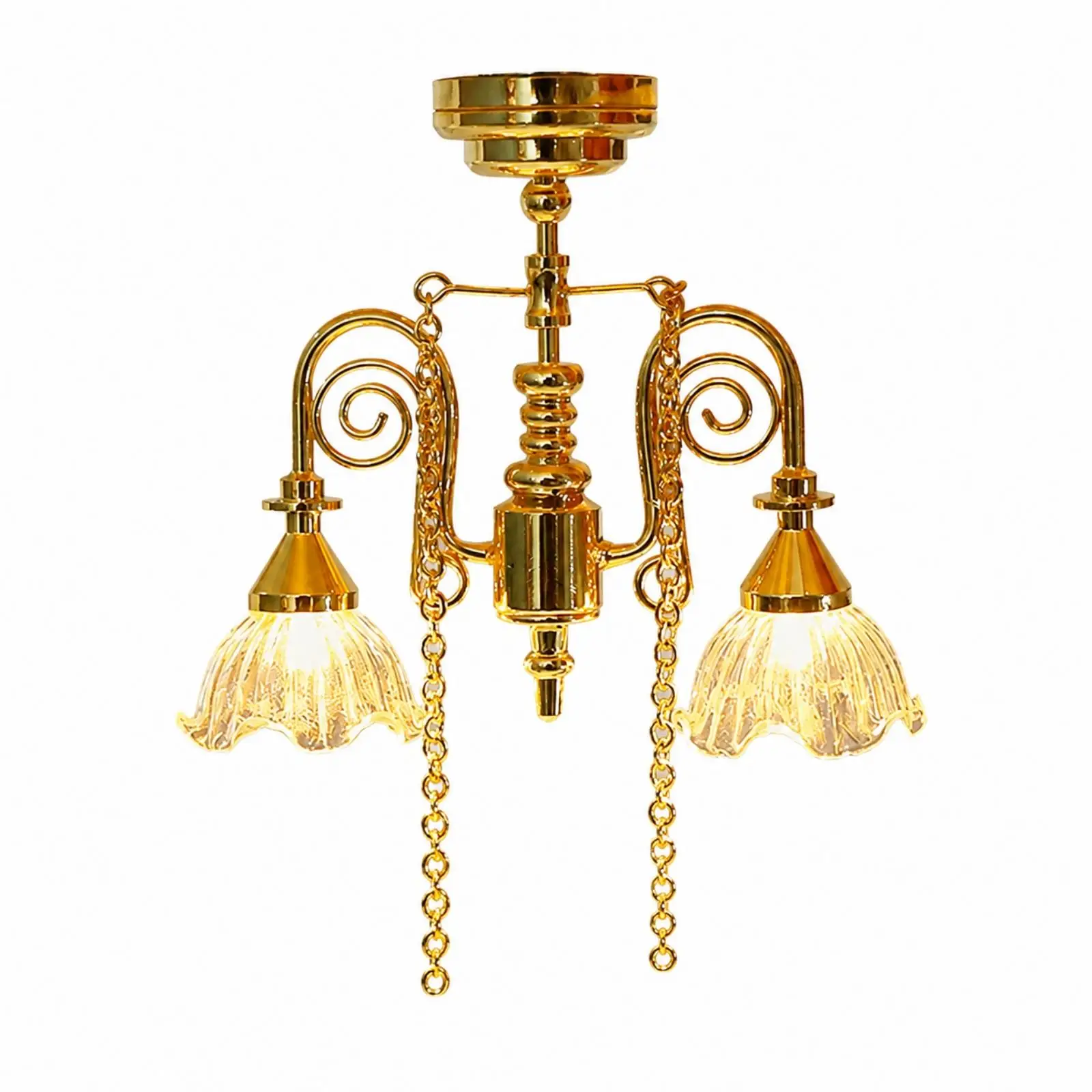 Tiny Alloy Ceiling Light Miniature Dollhouse Fixture for Diorama Scene Decor Warm Glow Shelf Display Craft Model
