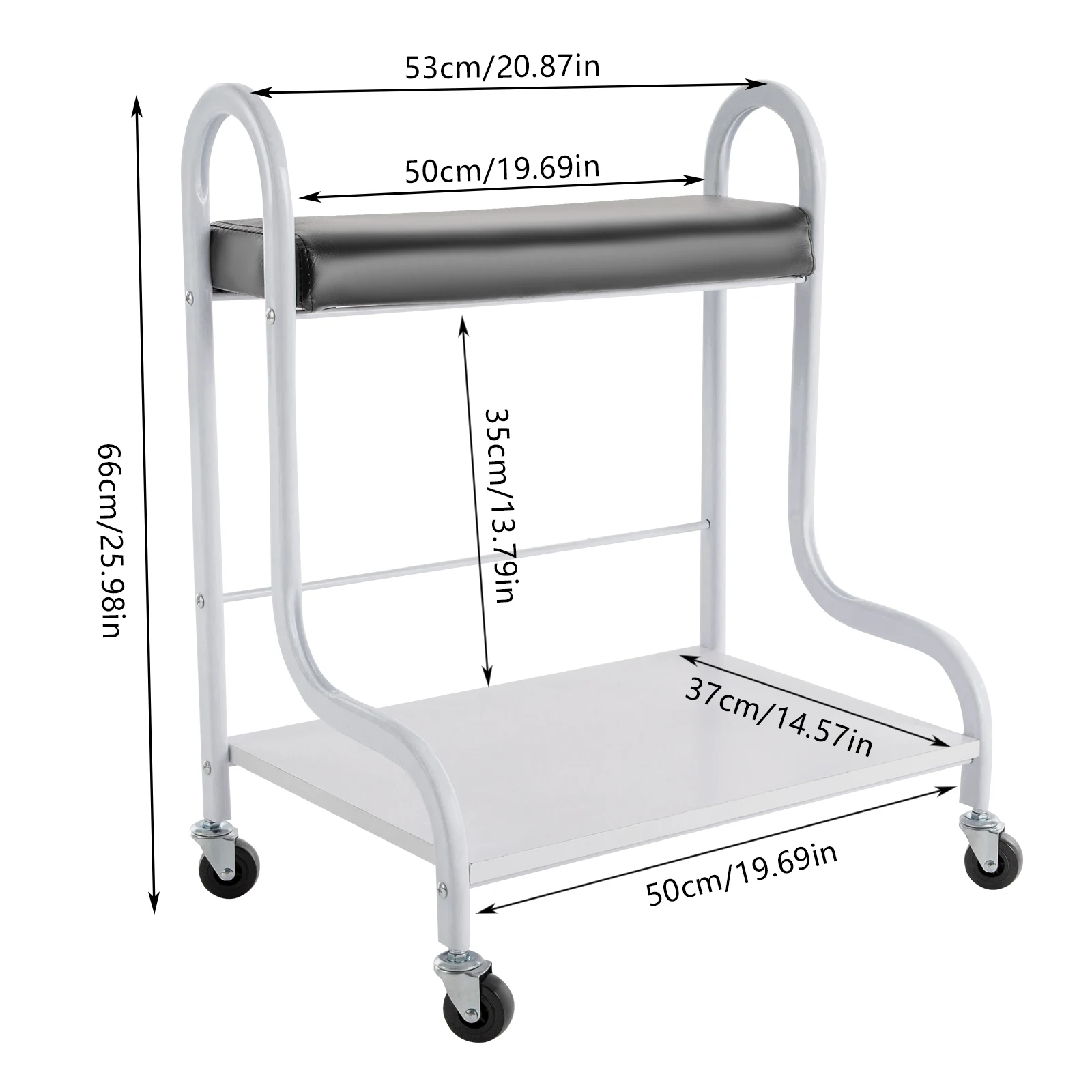 2 Layer Silver Beauty Salon Nail Or Foot Bath Spa Portable 4 Wheeled Trolleys Arcs Shape Design Raised Bottom Medical Clinics