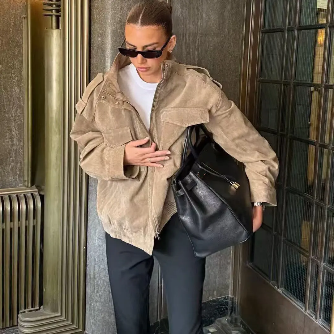 خريف شتاء جديد المرأة Faion ket مزين فو الجلود Jaet السلس الملمس بولي الجلد الجلد ألياف البوليستر طويلة Sve سستة