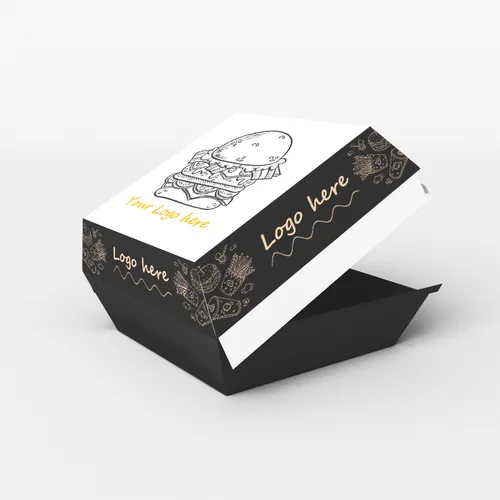 Imagen 2 del producto Caja de hamburguesa negra desechable con pepita de pollo frito LOKYO personalizada para llevar embalaje de caja de hamburguesas de comida rápida