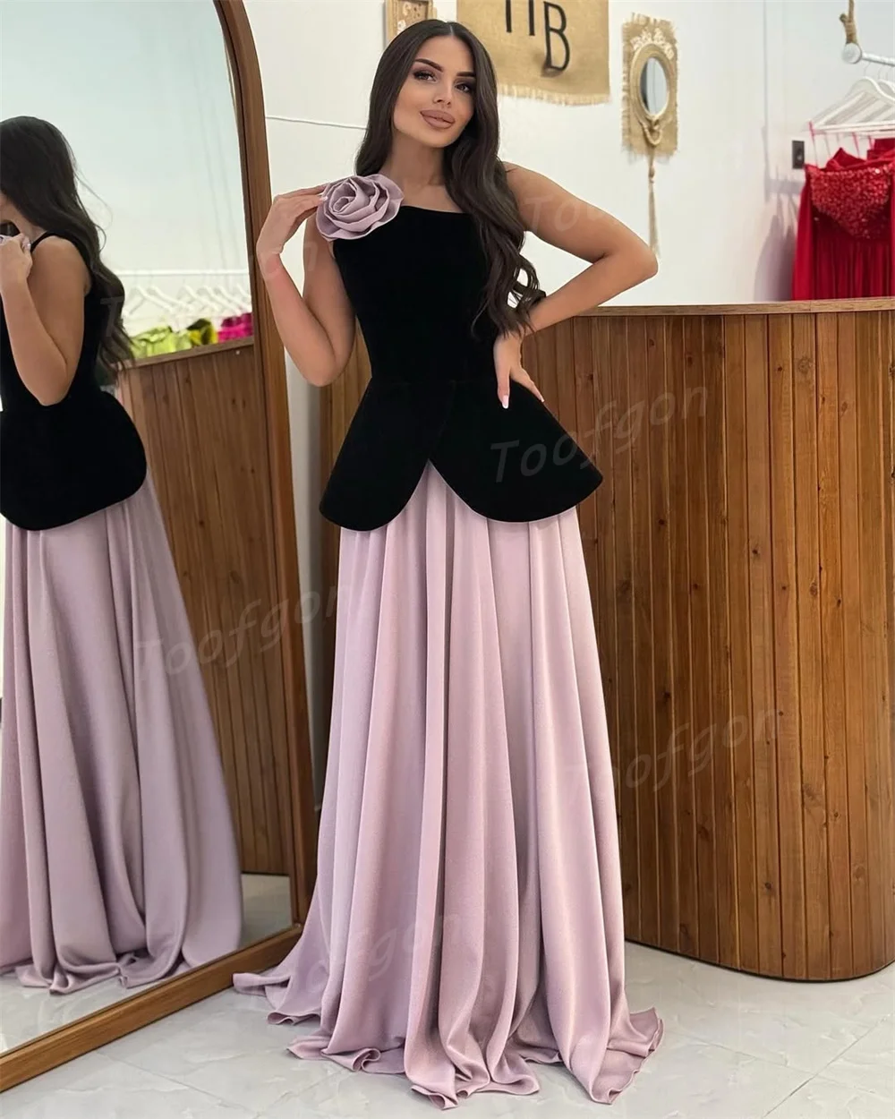 Toofgon One Shoulder A Line Evening Dresses Customized Black Velvet Birthday Prom Dress Women Long Pleat Formal Party Gown