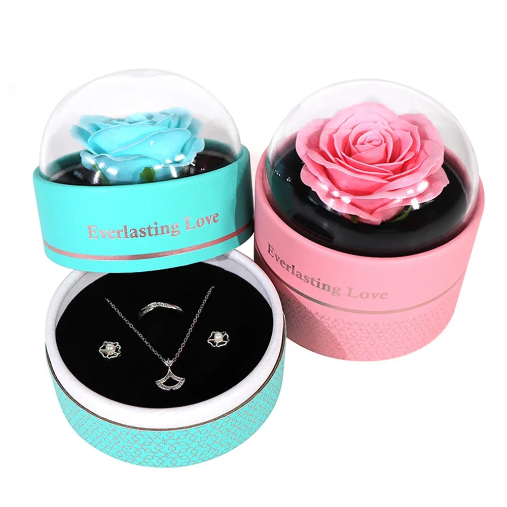 الكلاسيكية الجميلة روز هدية الاكريليك جولة رائعة شفافة هدية مربع قلادة حلقة الأقراط الزخرفية سوار صندوق مجوهرات