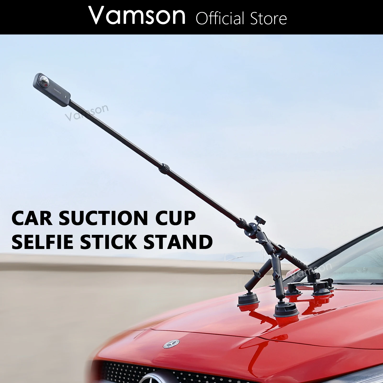 

Vamson for Insta360 X4 X3 One X2 Car Suction Cup Holder with Invisible Selfie Stick Adapter for GoPro Hero 12 11 10 Accessories