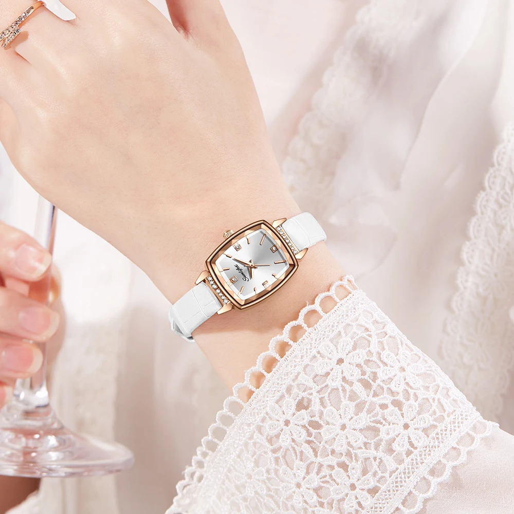 Orologio da donna Sunlifex orologio al quarzo con cinturino in pelle di diamante grazioso originale