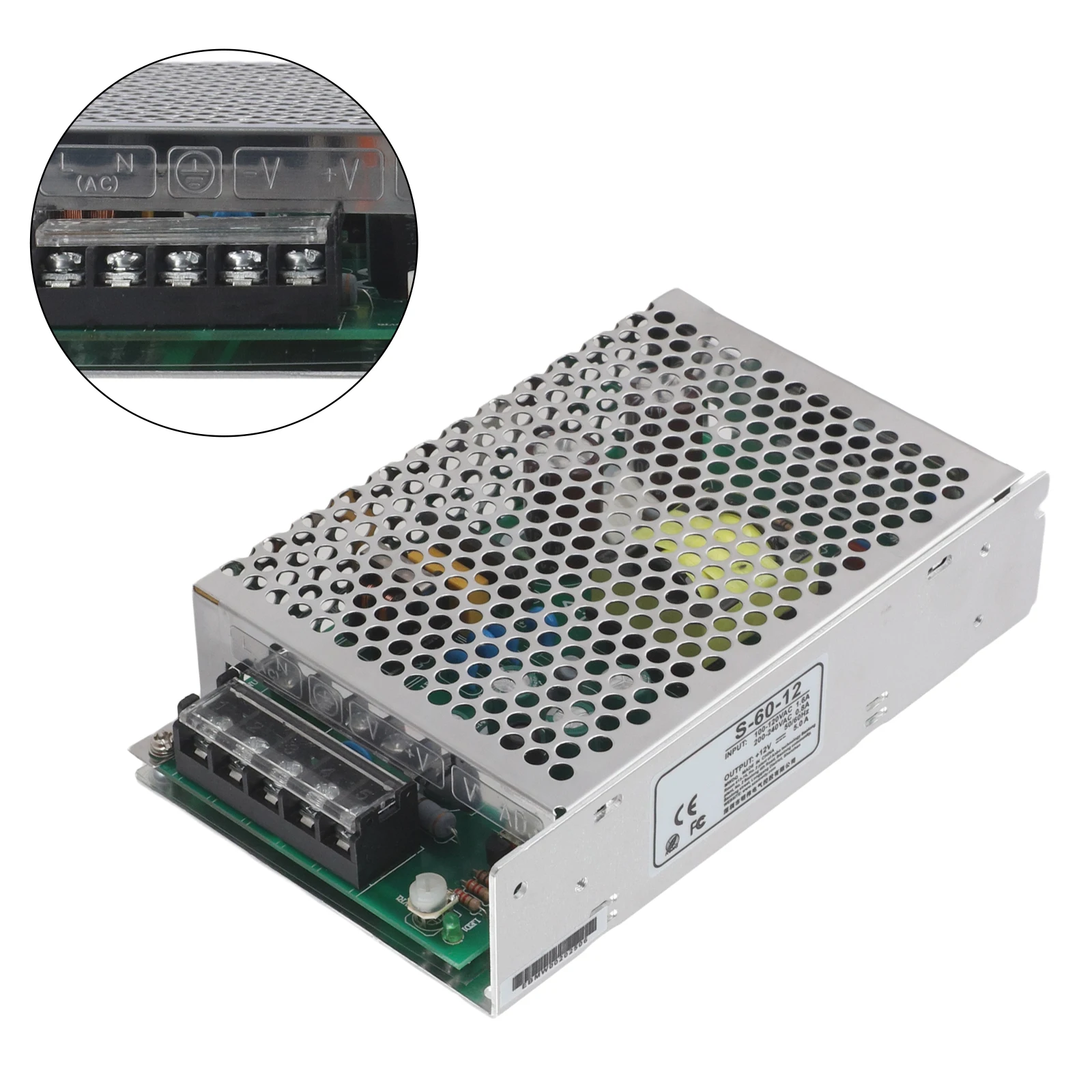 

1pc 60W Switching Power Supply S-60-12 DC12V 5A Single Output Regulated Power Supply For LED Strips Security Cameras Audio/video